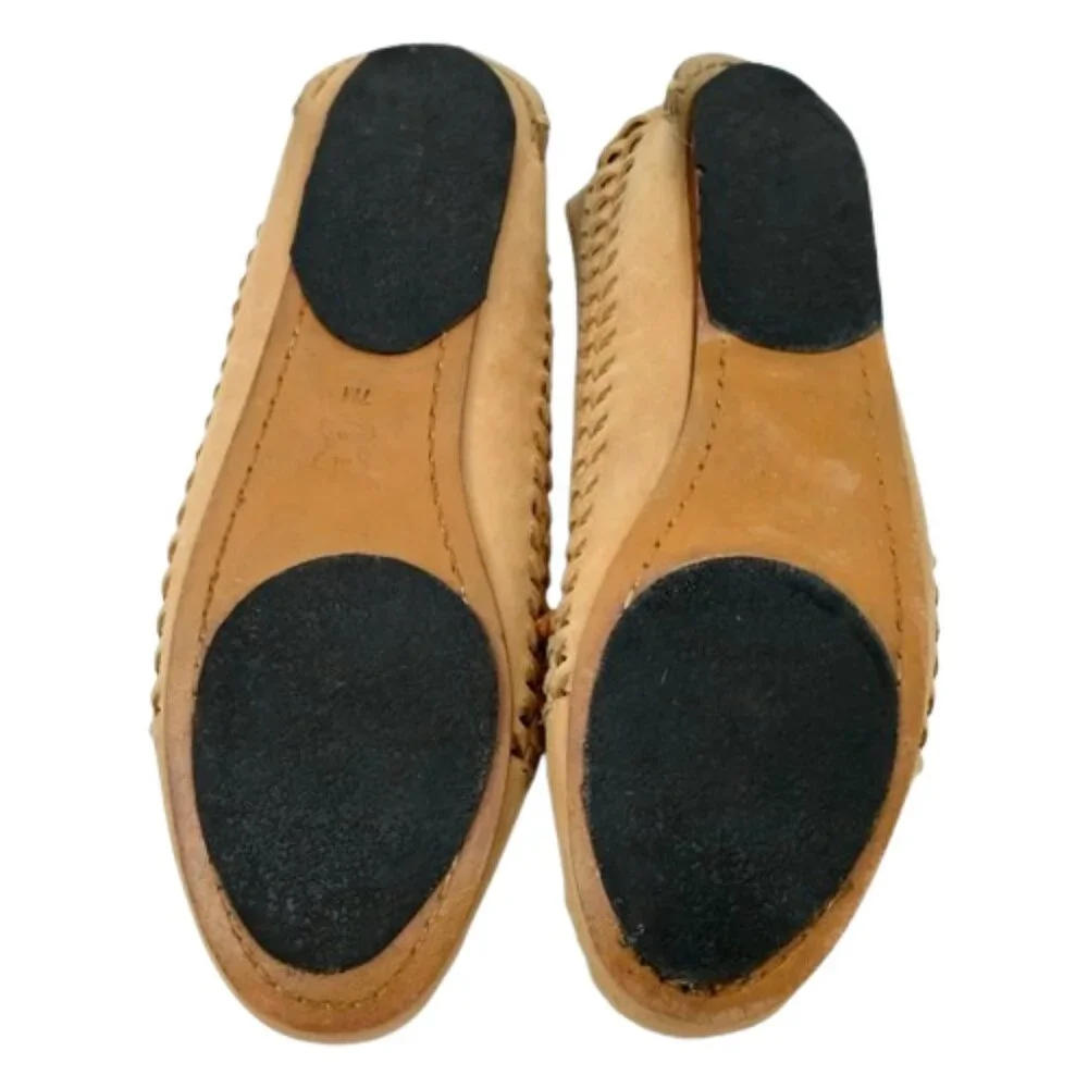 TORY BURCH~Woven Nadia~Driver Moccasin Tan Leather Loafer Womens Shoes Size 7